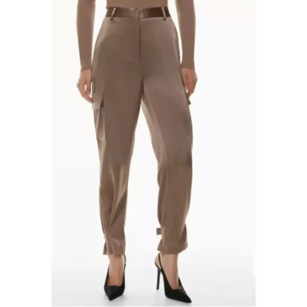 Babaton Aritzia Size 10 Champagne Taupe Refined Satin Cargo Wide Leg Pants - Picture 1 of 10